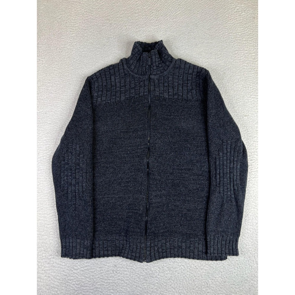 Calvin Klein Jeans Sweater Mens Large Gray Cotton Full Zip Mock Neck Tight-Knit